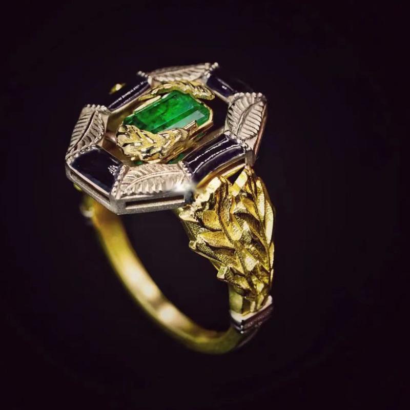 BELLA BOX French Retro Oak Leaf Black Enamel Ring Suitable for Women's Daily Party Fashion Jewelry