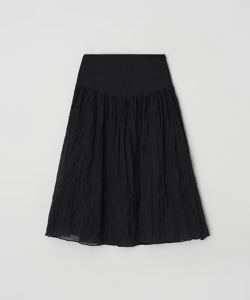 Meojiaenminggeul Ete Contour Wrinkle Midi Skirt (Black)