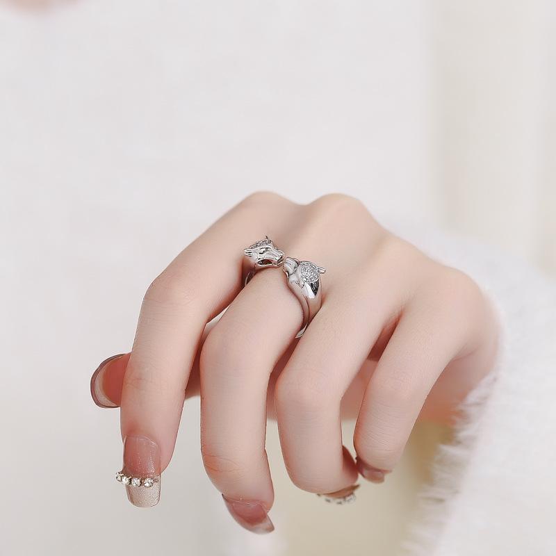 2026 European and American fashion high-end leopard head opening ring female personality ins index finger ring trendy accessories