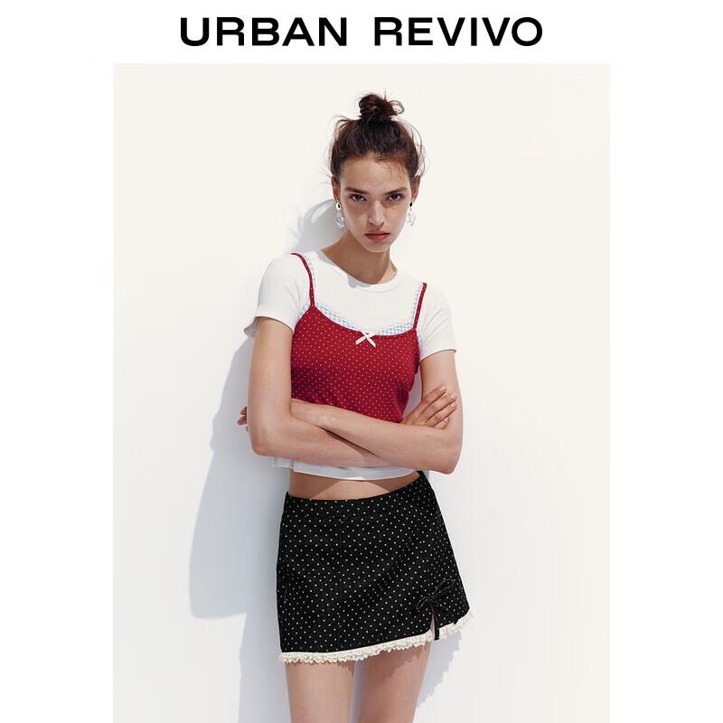 UR Women s 2025 Autumn Lace Polka Dot Two-Piece T-Shirt S