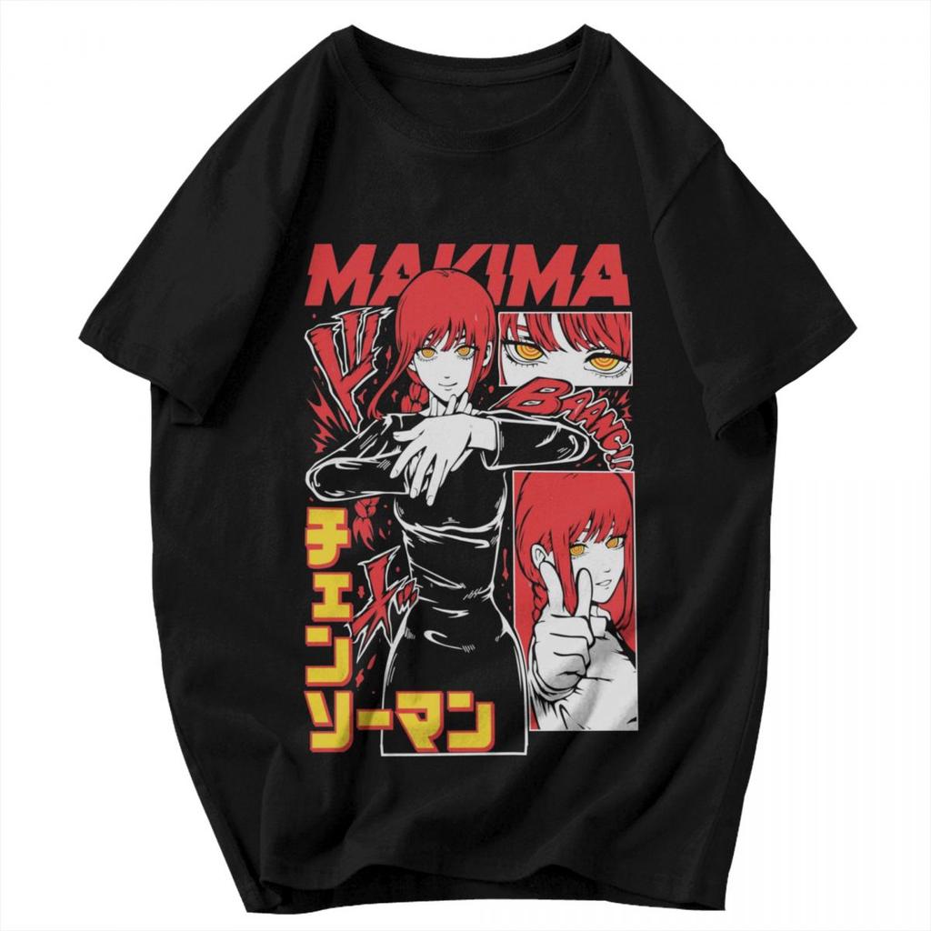 Men T Shirt Anime Chainsaw Man Makima Cotton Y2K Graphic Quality Unisex Tops T Shirts
