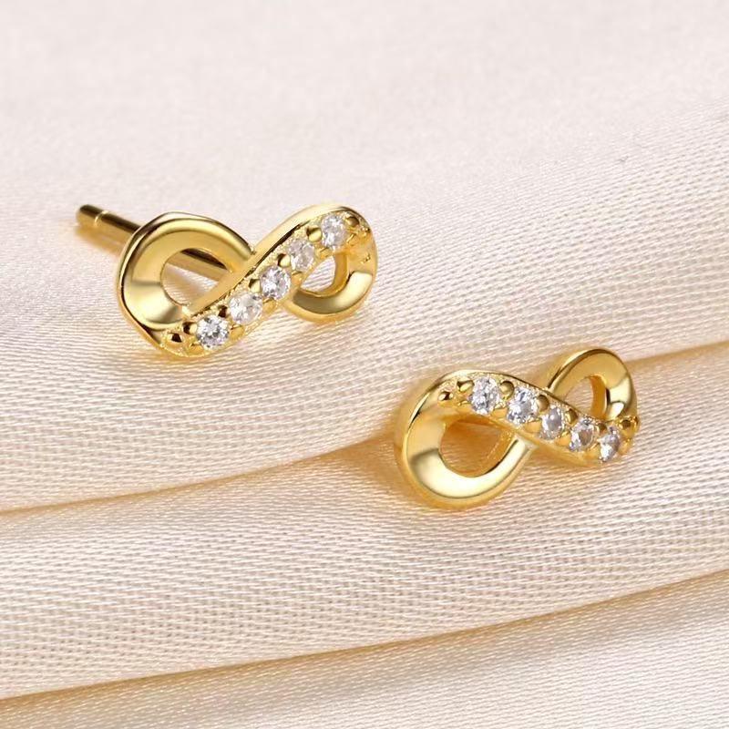 Infinity Zircon Stud Earrings: Korean Japanese Fashion, 8-Shape Symbol, Simple and Elegant Design