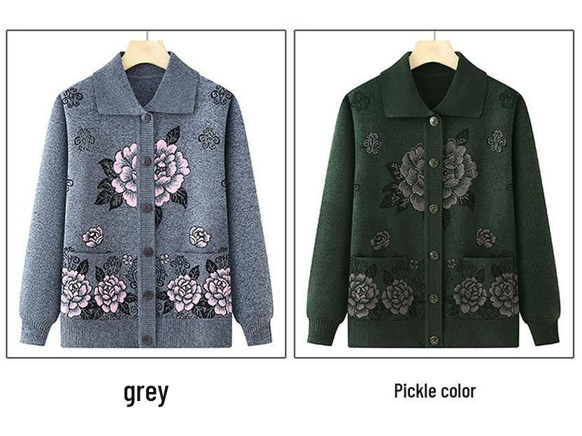 Cardigan lavorato a maglia primaverile-autunnale della nonna per donne di mezza età e anziane