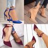 Elegant Women Fashion Suede High Heeled Sandals With Pointed Toe And Bandage Design