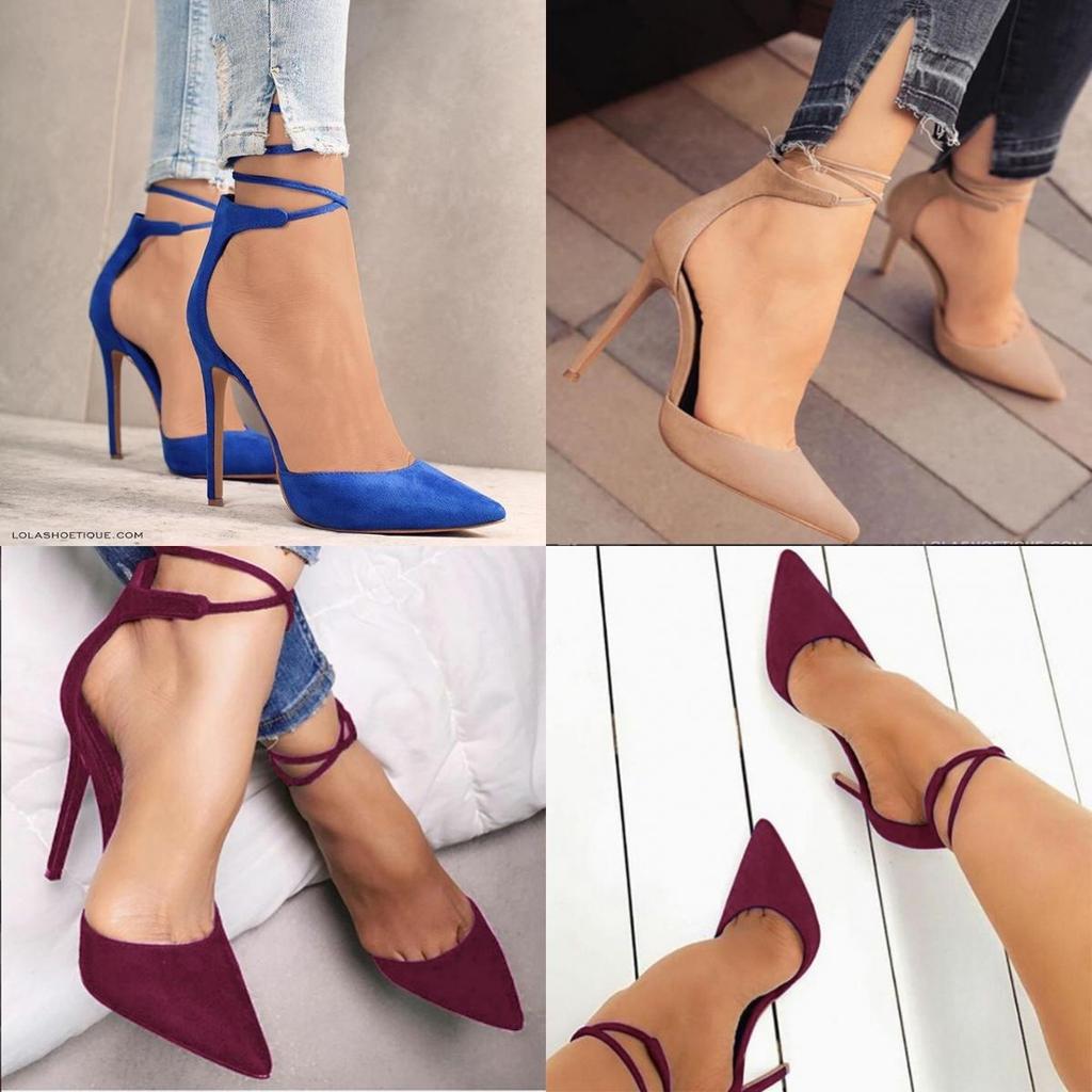 Elegant Women Fashion Suede High Heeled Sandals With Pointed Toe And Bandage Design