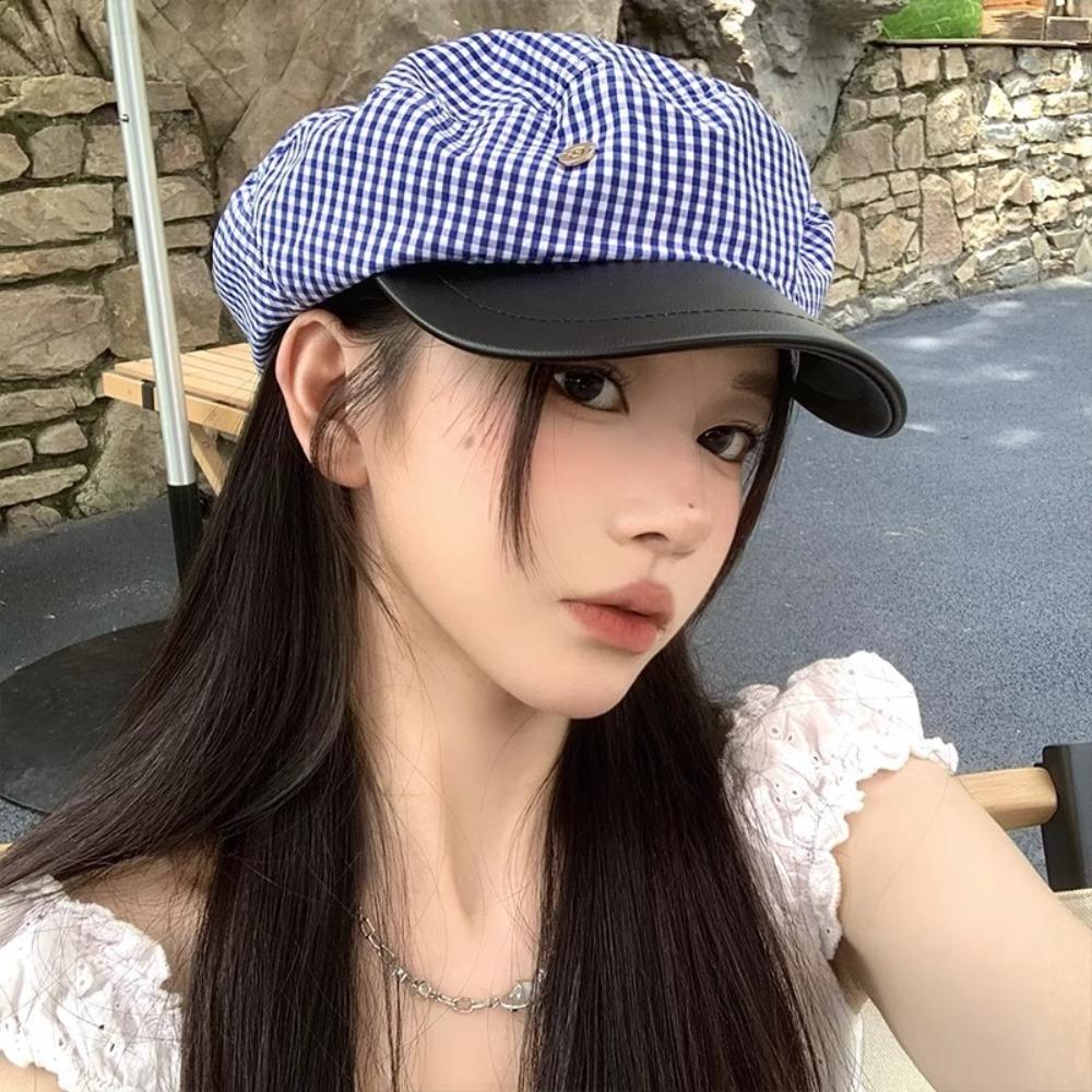 

Flat Top Plaid Beret Blue Navy Cap Fashion Sailor Hat For Women синій