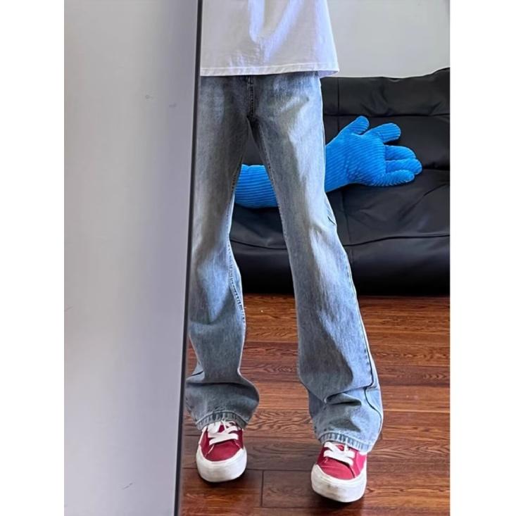 Amerikanske Vasket Denim Jeans Herre Høst Ny Løs Rett Ben Moppbukser High Street Vide Ben Casual Denim Bukser