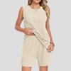 Women Sleeveless Crew Neck Tank Top and Shorts Set with Pocket Relaxed Fit Two Piece Outfits for Daily Wear