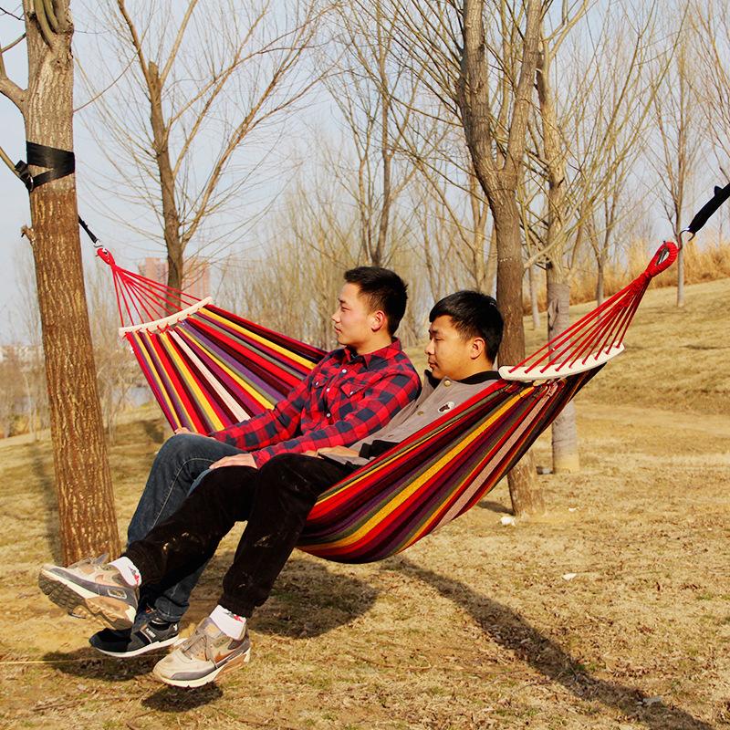 Outdoor Camping Indoor Swing Thickened Colored Strips Adult Double Anti-rollover Canvas Hammock No Wooden Sticks