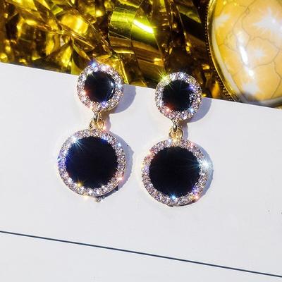 Fine Jewelry 925 Silver Needle Black Round Earrings Female Crystal From Austrian Temperament Shiny Fit Women