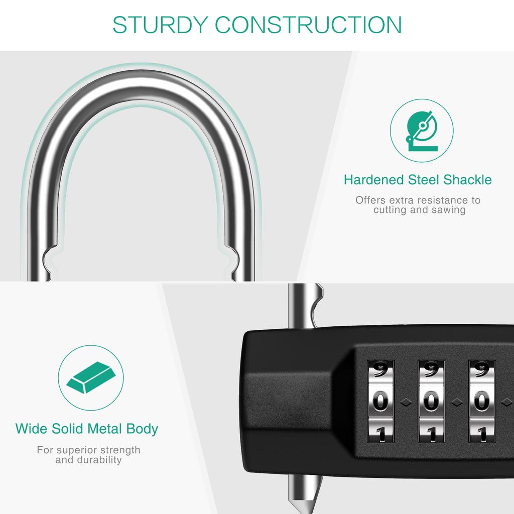 Combination Padlock 4-Digit Security Number Lock Resettable Locks with Adjustable Shackle Waterproof Padlock for Gym Luggage