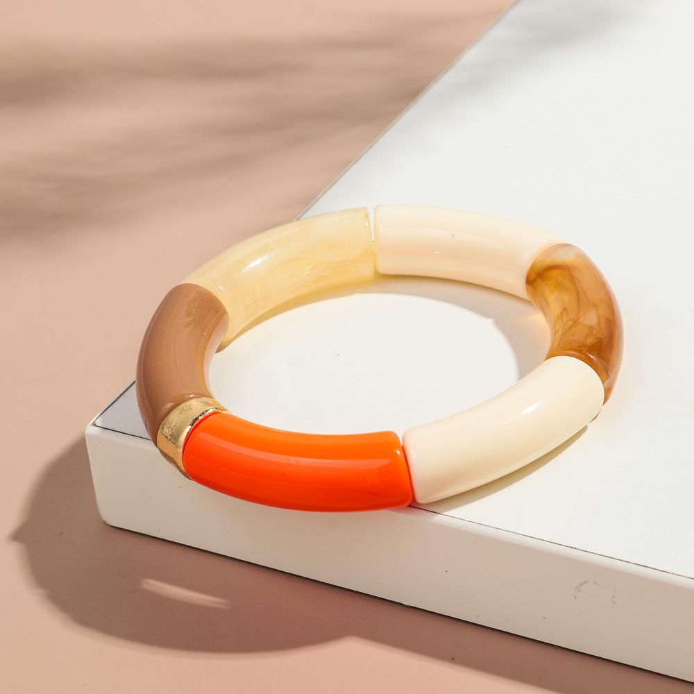 Nieuwe Grote Bamboe Buis Acryl Stapelarmband voor Vrouwen Mannen Vintage Kleurrijk Hars Dikke Elleboog Kralen Elastische Armband Koppel Sieraden
