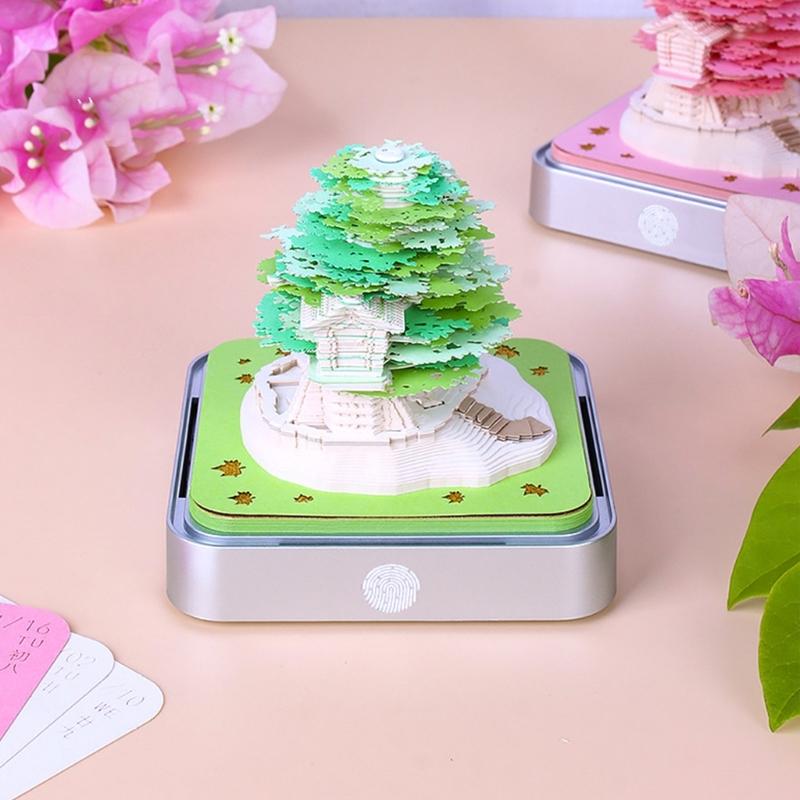 2025 Desk Calendar With Light, 3D Paper Sculpture Calendar Note Pad Carving Art Notepads with 2025 Timepiece Calendar