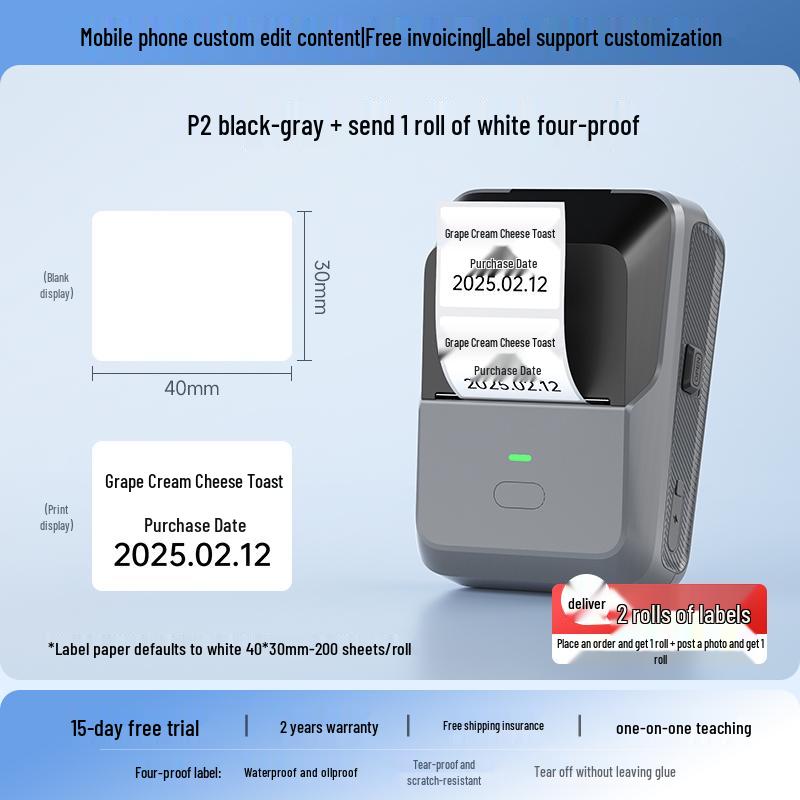 Detong P2 Thermal Label Printer for Food, Barcodes & Clothing Tags