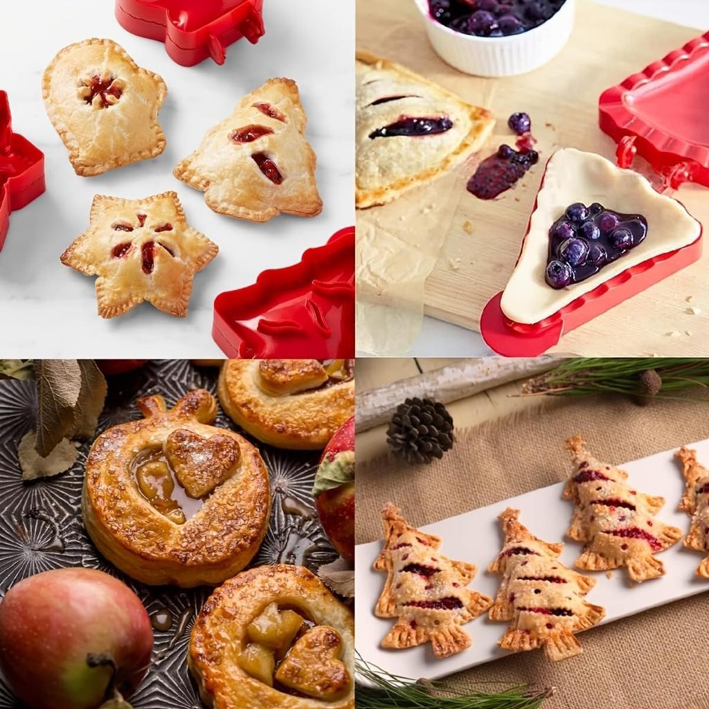 Christmas 6Pcs Mini Pie Molds, Hand Pie Molds, Cute Baking Supplies, Festive Pie Press & Pastry Molds for Holiday Parties & Baking (6)
