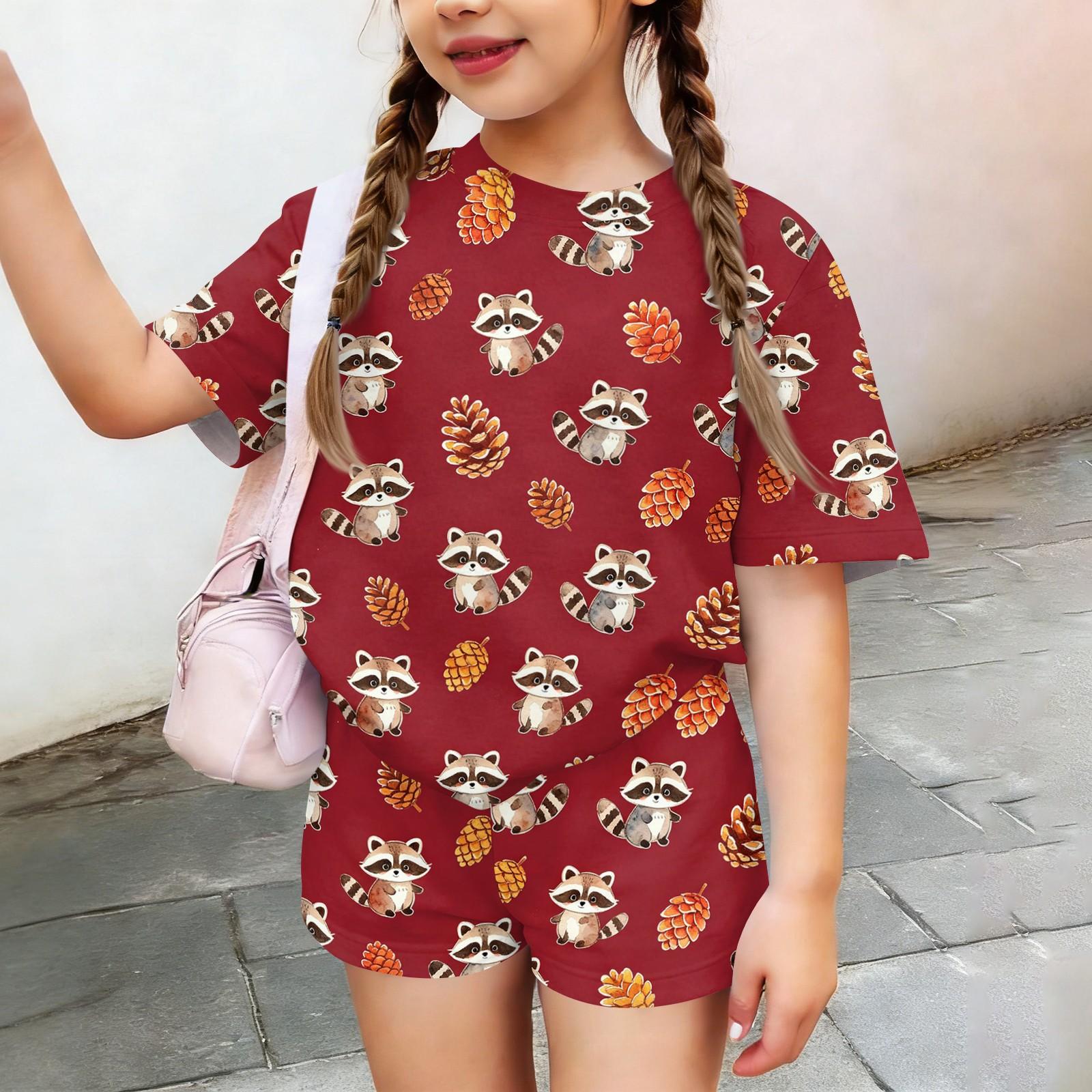 

Kids Casual Short Sleeve Top and Shorts Set Animal Print Lightweight Soft Fabric Summer Outfit for Boys and Girls Comfortable Fit 140 червоний