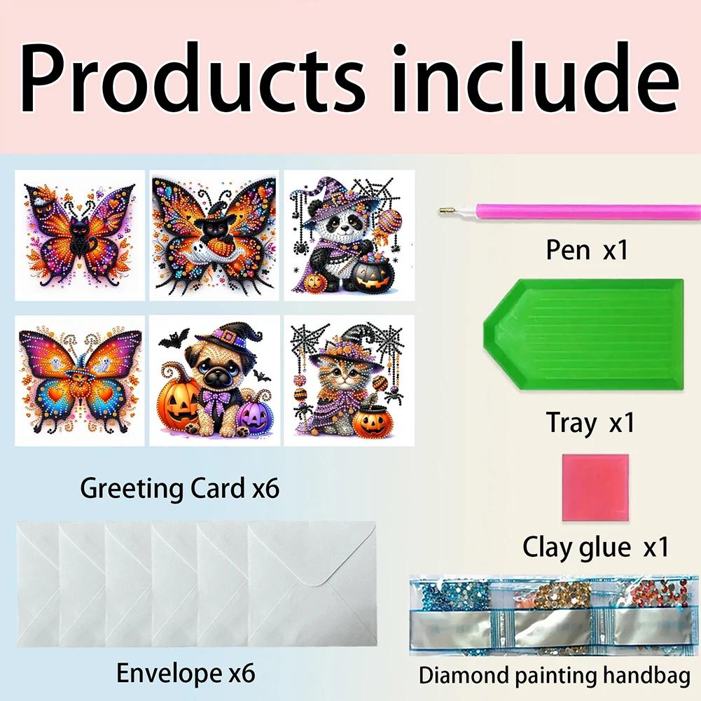 10PCS / 6PCS DIY Diamond Painting Greeting Card Set Rhinestone Diamond Art Mosaic Postcards Kit For Halloween and Holidays Theme