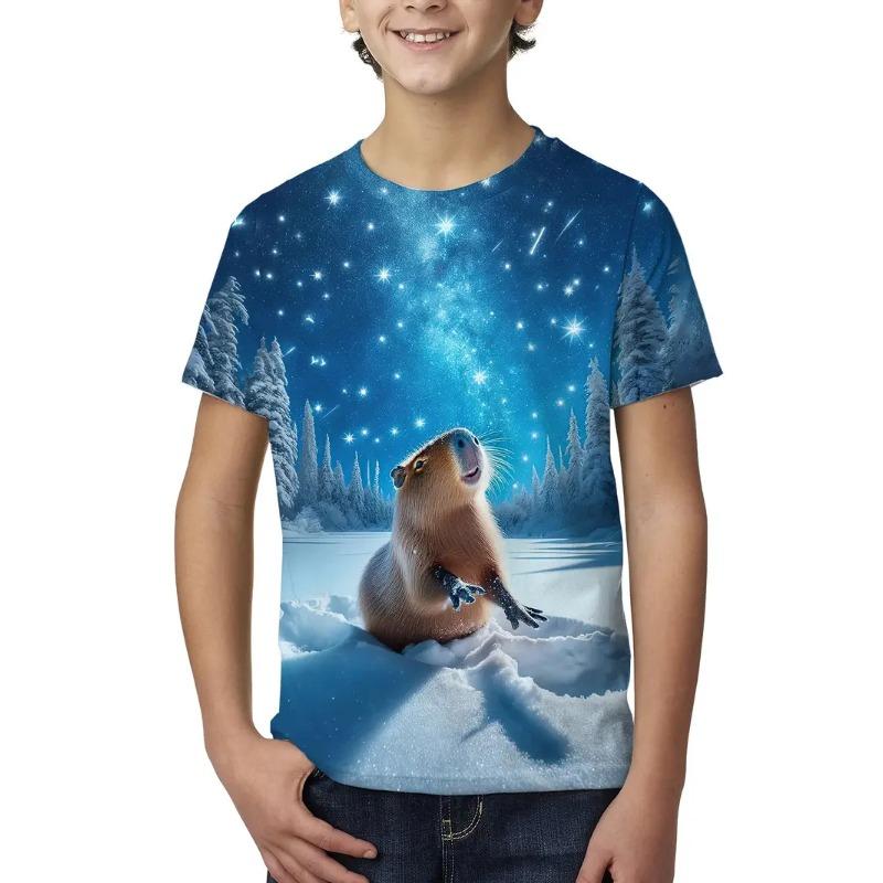 Cute Cartoon Capybara Graphic T Shirt Men Women 2025 Summer New Animal Capybara T-Shirts Casual Oversized Kids Boys Tees Tops