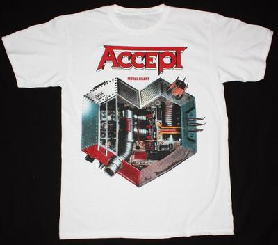 Vintage ACCEPT BAND METAL HEART Baumwolle Weiß Unisex T-Shirt