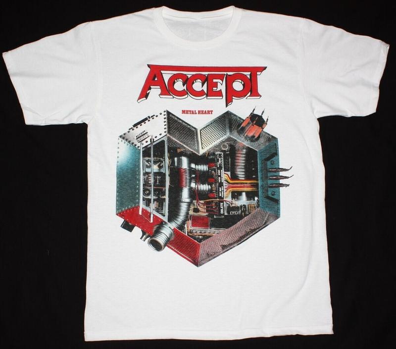 Vintage ACCEPT BAND METAL HEART Cotton White Unisex T-Shirt S
