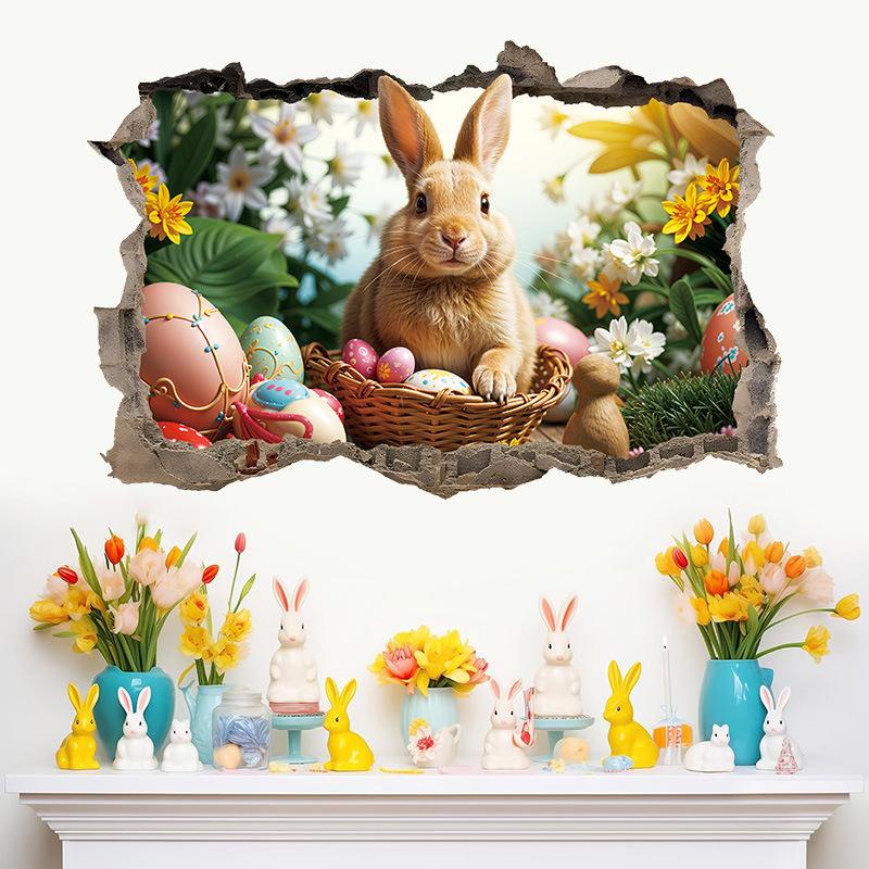 Creative Easter Wall Stickers 3D Breakthrough Stickers Easter Bunny Wall Decals For Home Roomm Room Party