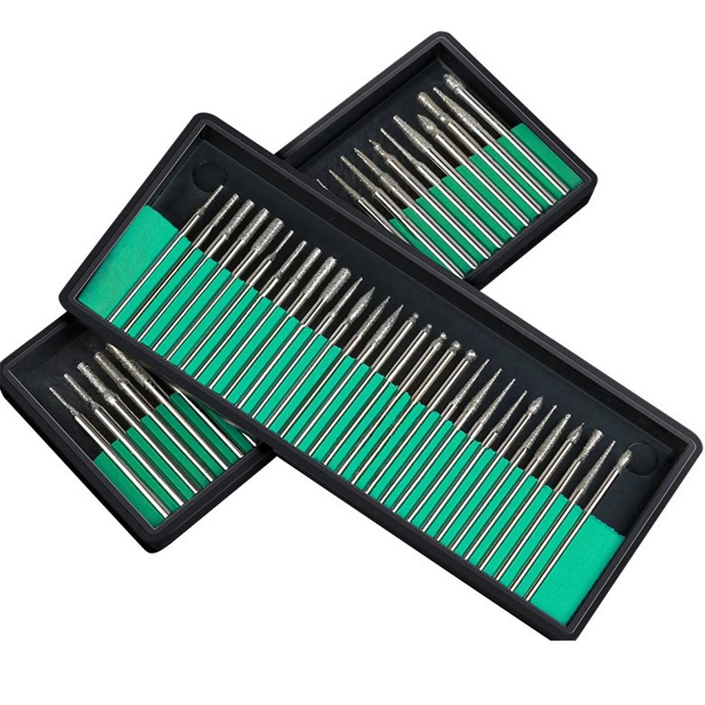 30Pcs Diamond Engraving Bits for Jewelry Stone Glass Carving High Precision Rotary Tool Burr Bit 1/8'' Shank