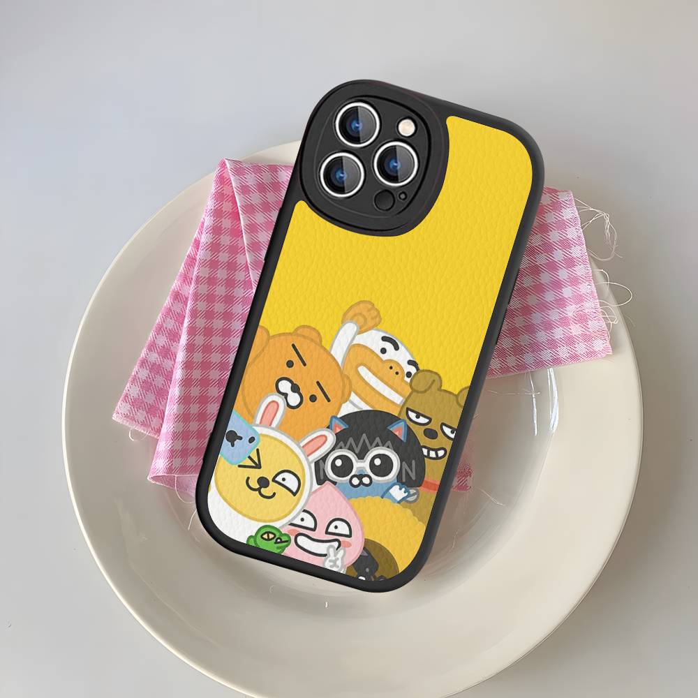 Cartoon K-KAKAO CUTE F-FRIENDS Phone Case For IPhone 16 15 14 13 12 11 Pro Max Plus 16E Soft Leather Cover
