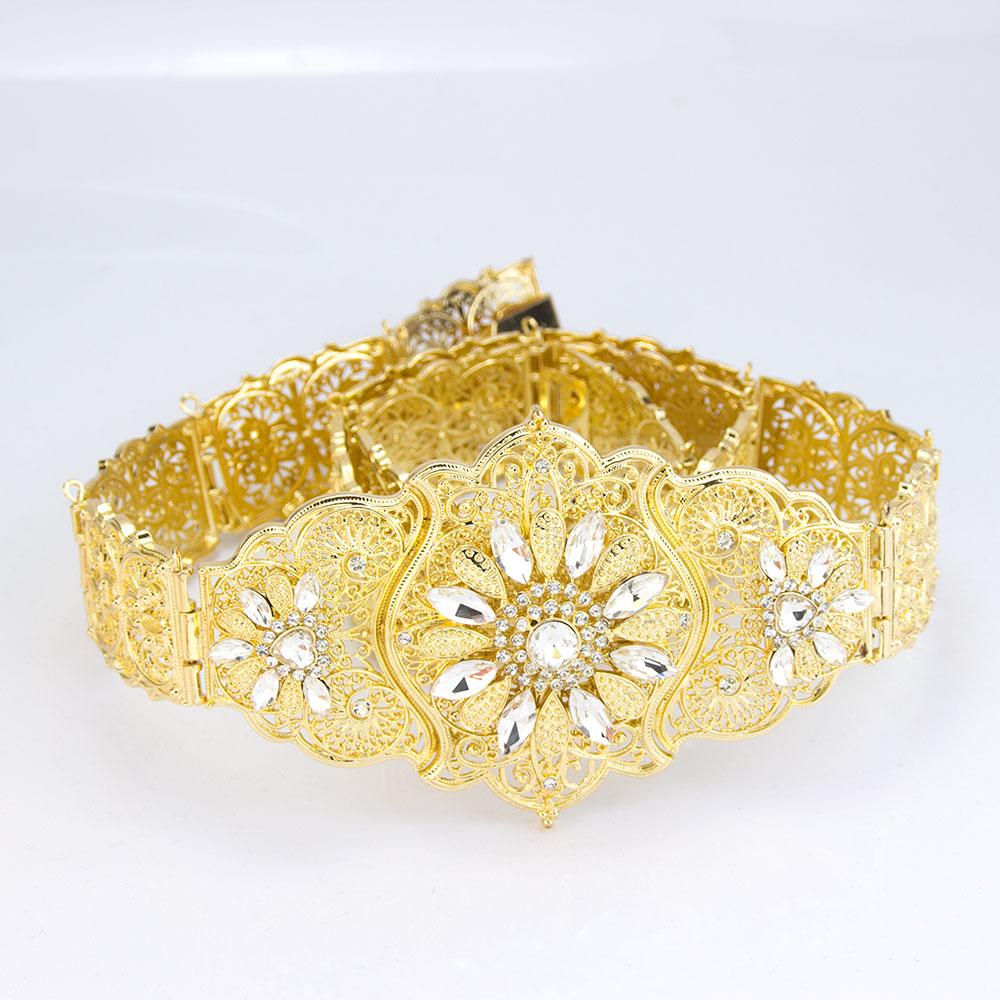 

Vintage Turkish Caucasus Women Belt Gold Color Crystal Slavic Bridal Jewelry Adjustable Length