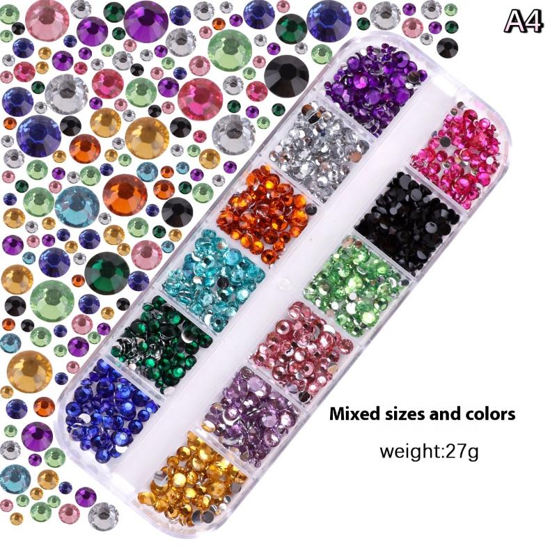 12Grids Box Mix Nail Art Rhinestone Nail Beads AB Crystal Flatback Jewelry Gems With Storage Organizer For Multicolour Nail Art
