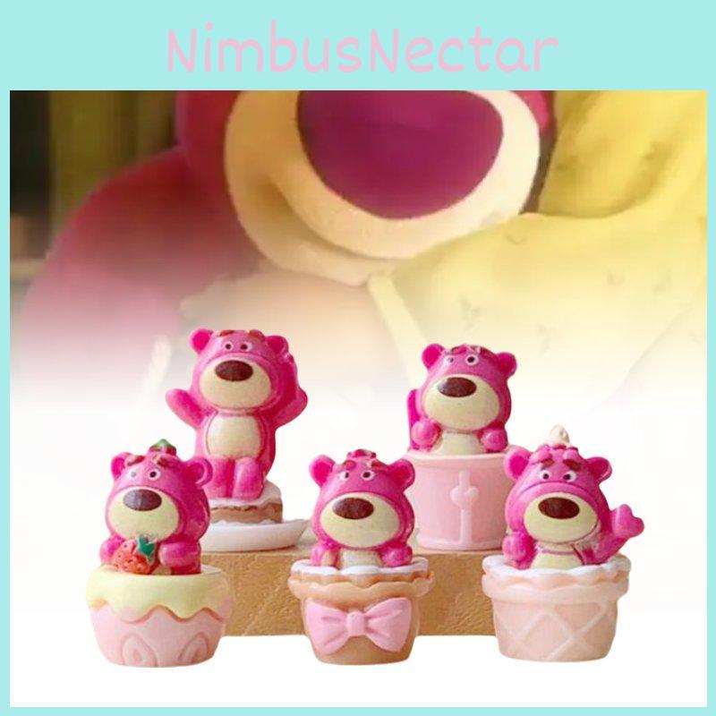 Cute Strawberry Bear Resin Collectible Delightful Pink Bear Micro Garden Dcor