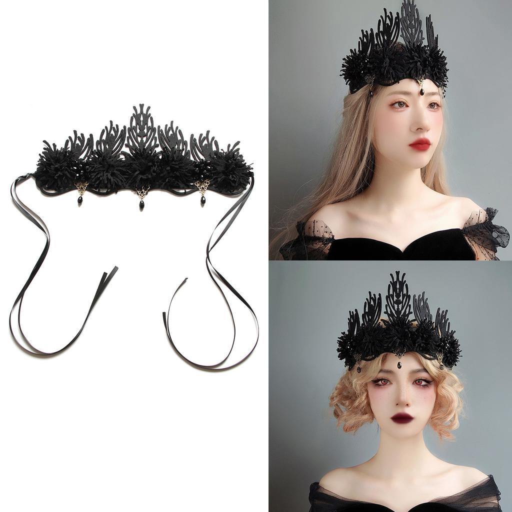 Tassels Witch Crown Headband for Women Baroque Style Crown Headpiece for Weddings Proms Party Vintage Gothic Headwear