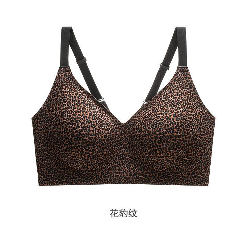 Sexy Leopard Print Women Wireless Breathable Thin Comfortable Push Up Bra
