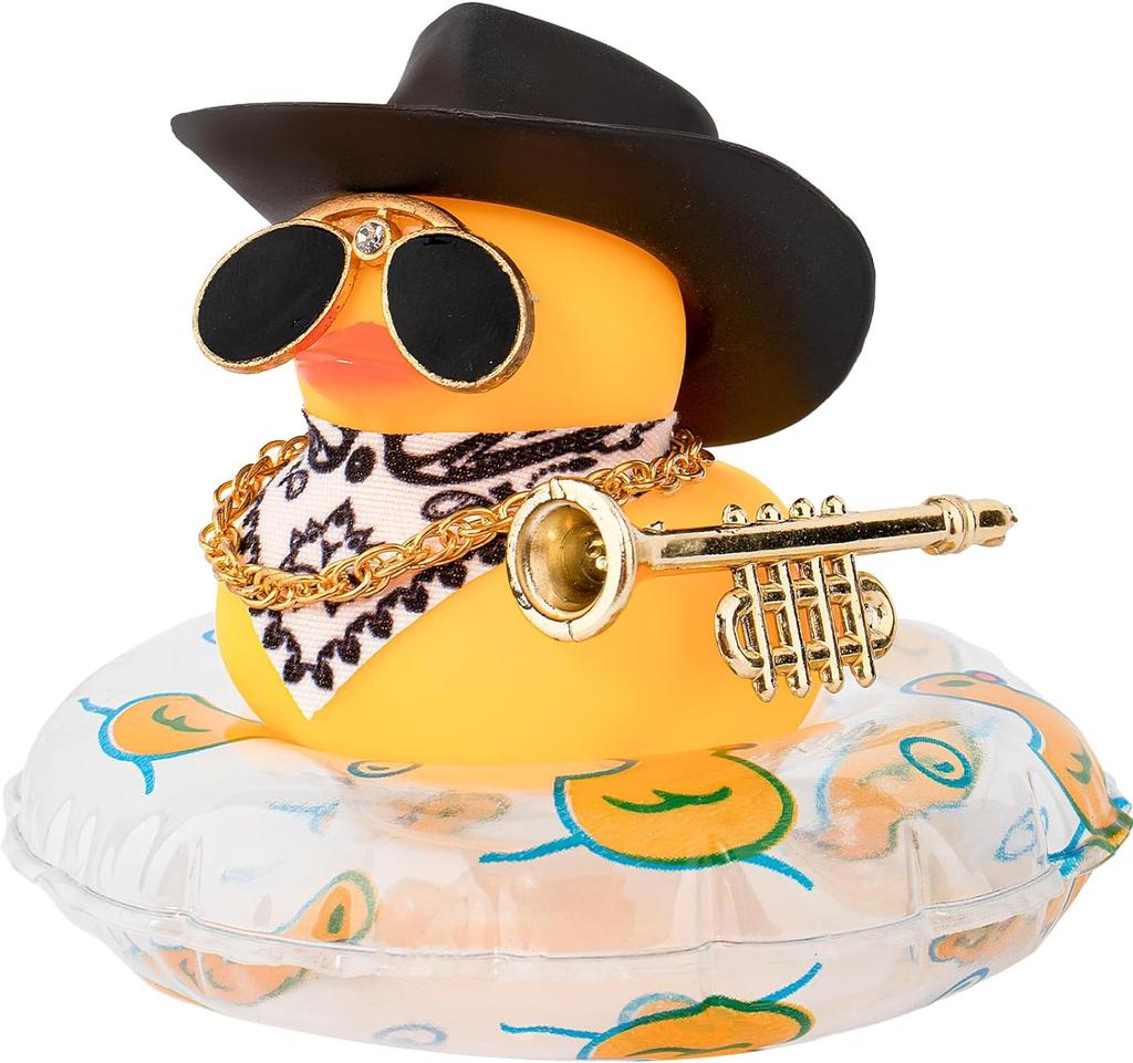 Car Duck Ornament Dashboard Decorations For Car Rubber Accessories With Sunglasses Hat Necklace Swim Ring And Mini Musical Instr