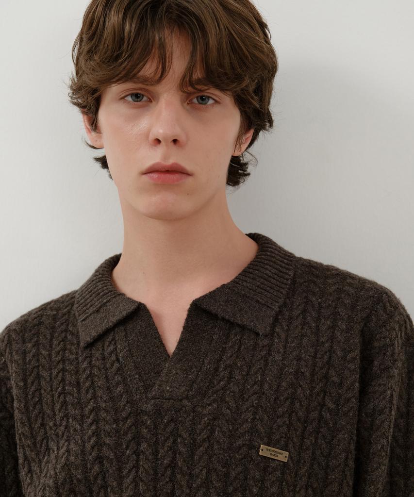 Wednesday Oasis British Cable Open Collar Knit_Brown(Wc25-Kn74)