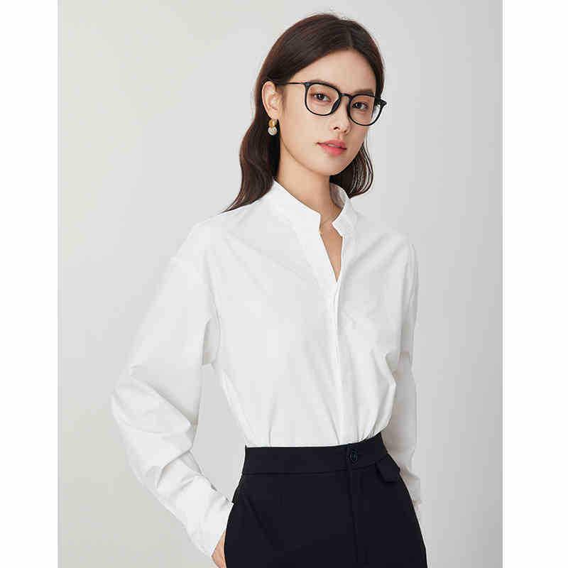 Women s Blue Stand-Up Collar Commuter Shirt - Spring/Autumn 2026 Professional Style S белый