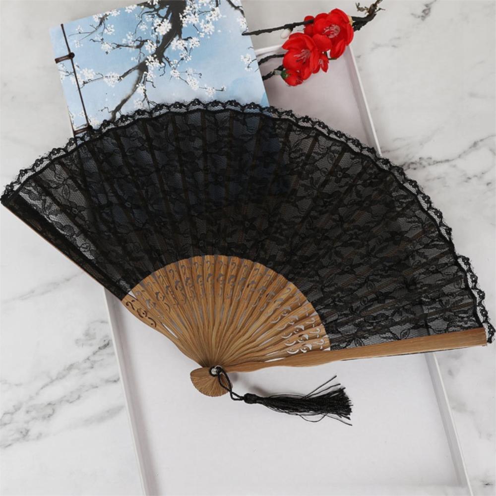 Diameter 40cm Chinese  Vintage Bamboo Fan Bamboo Frame Bamboo Silk Folding Fan  Dancing Party