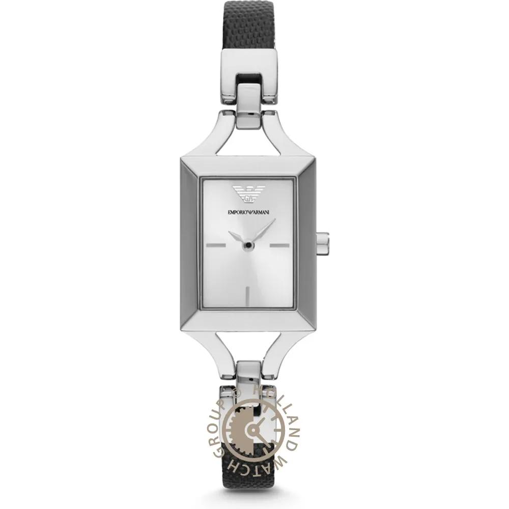 Emporio Armani Chiara Square Silver Leather Black Ladies Quartz Watch AR7372 серебряный