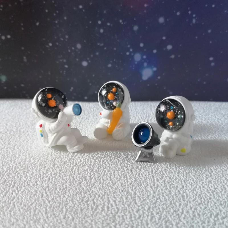 3pcs Planet Astronaut Bunny Rabbit Resin Mini Figures Cute Cartoon Ornament Miniature Craft DIY Accessories Home Desk Decor Gift