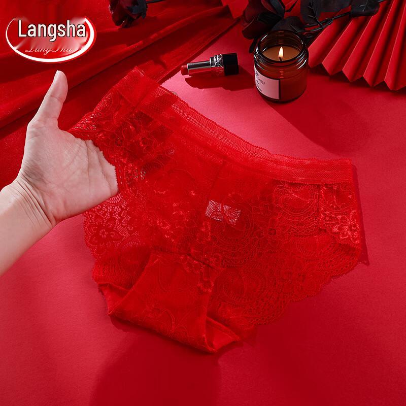 LangSha Women's Sexy Red Lace Briefs 4-Pack with Cotton Crotch