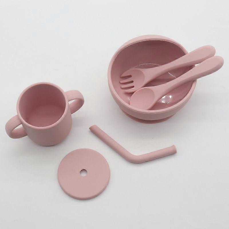 Baby suit spoon Fork sucker baby grid plate Cup food supplement bowl drop-resistant silicone children's feeding tableware