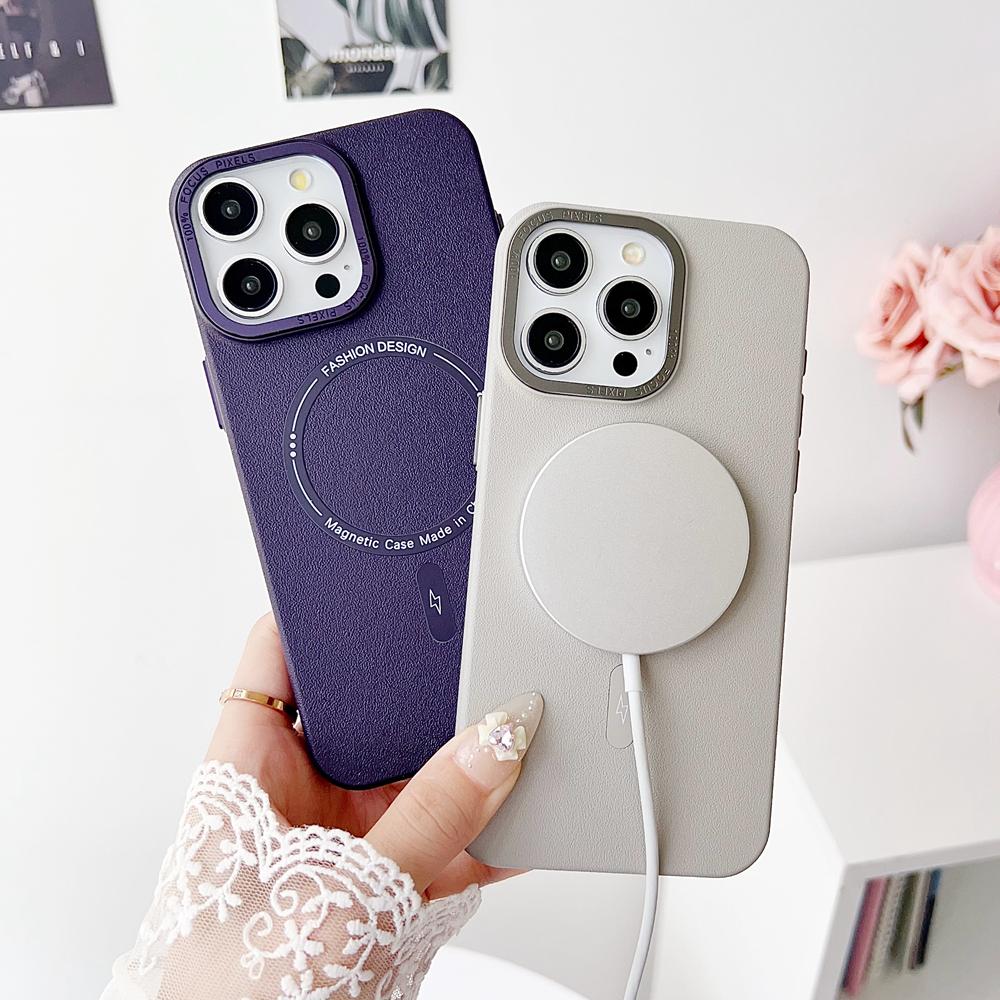 KEYSION Matte Leather Texture Hard PC Phone Case for MagSafe for iPhone 13 14 Pro Max 14 Plus Magnetic Shockproof Back Cover