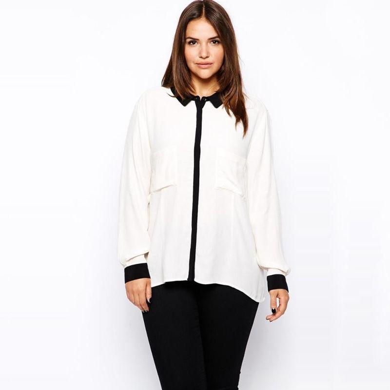 

XL Color Contrast Patchwork Loose Neutral Long Sleeve Shirt White 2XL