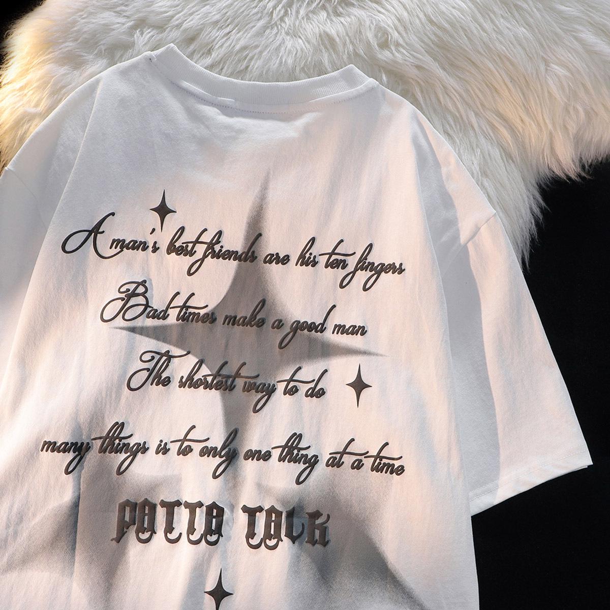 

Женская хлопковая футболка оверсайз в американском ретро-стиле 2024 - Сладкий крутой стиль, рукав до локтя M белый