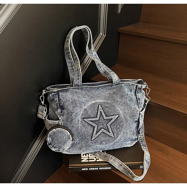 

Корейская летняя новинка 2025 года джинсовая сумка-шоппер сумка через плечо большая вместимость ленивый стиль нишевый дизайн сумка-мессенджер