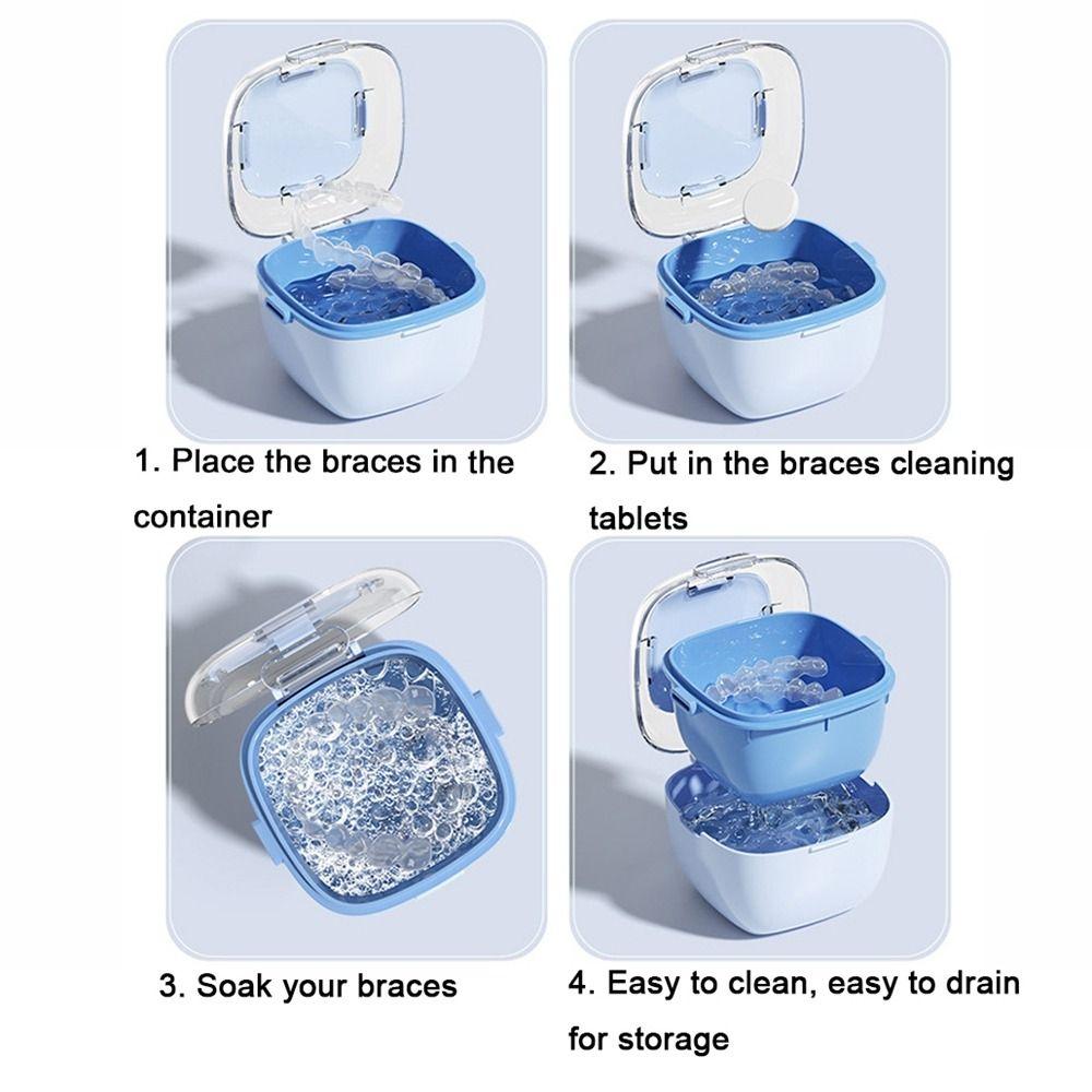 Large Capacity Double Layer Braces Storage Box Sealed Denture Soaking Cleaning Box for Home