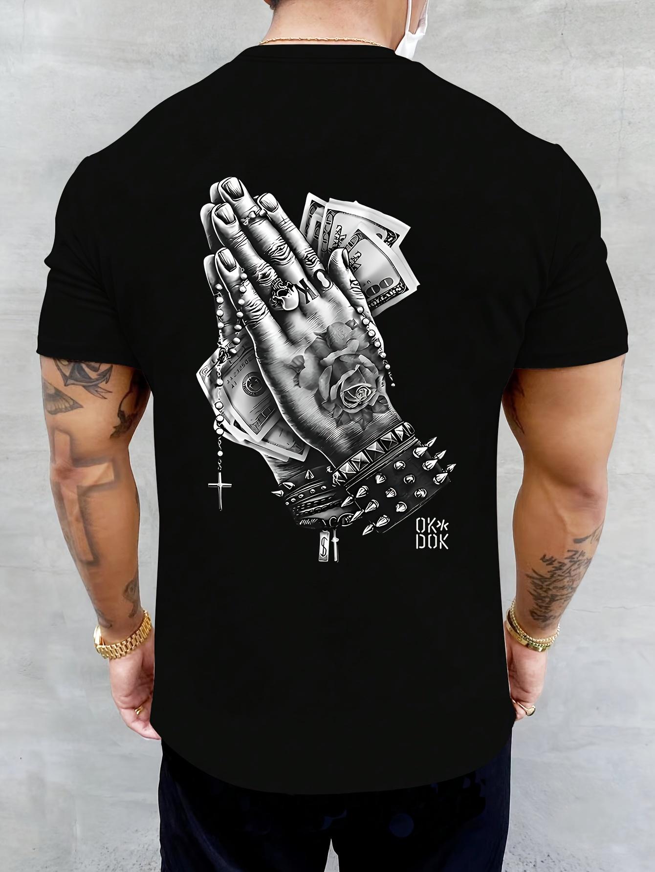 

Casual Crew Neck T-shirt with Praying Hands Print - Breathable Polyester XXXXL