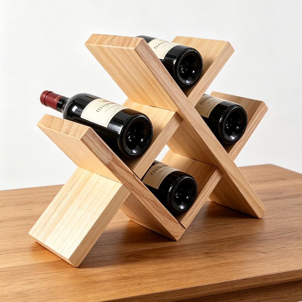 4-Bottle Wine Display Rack Standing Wine Storage Shelf Modern Solid Wood Wine Rack Showrooms