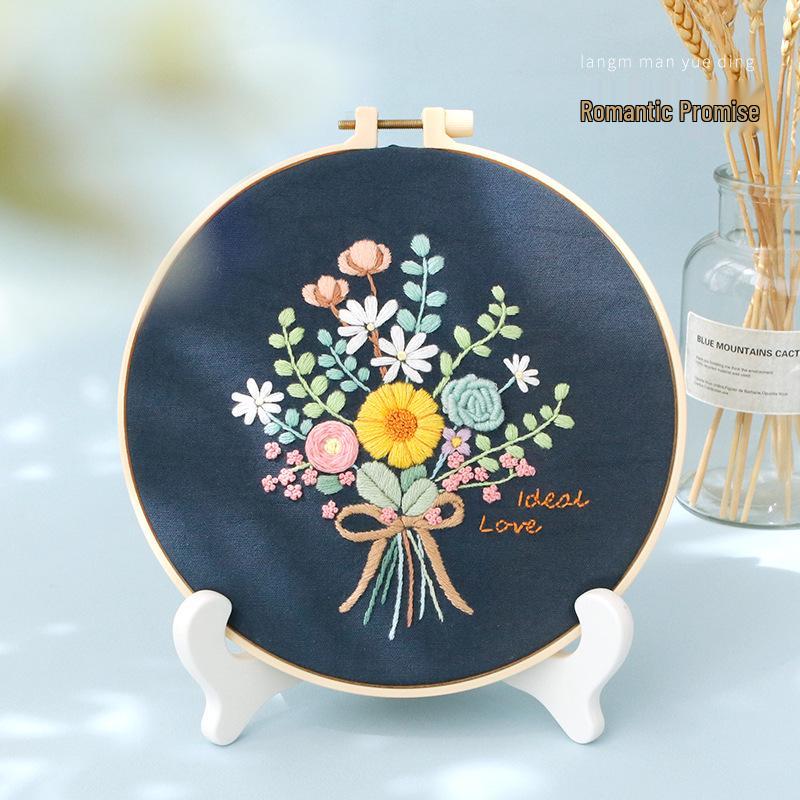 Nordic DIY Embroidery Kit: Beginner's Fresh Floral Fabric Art Set