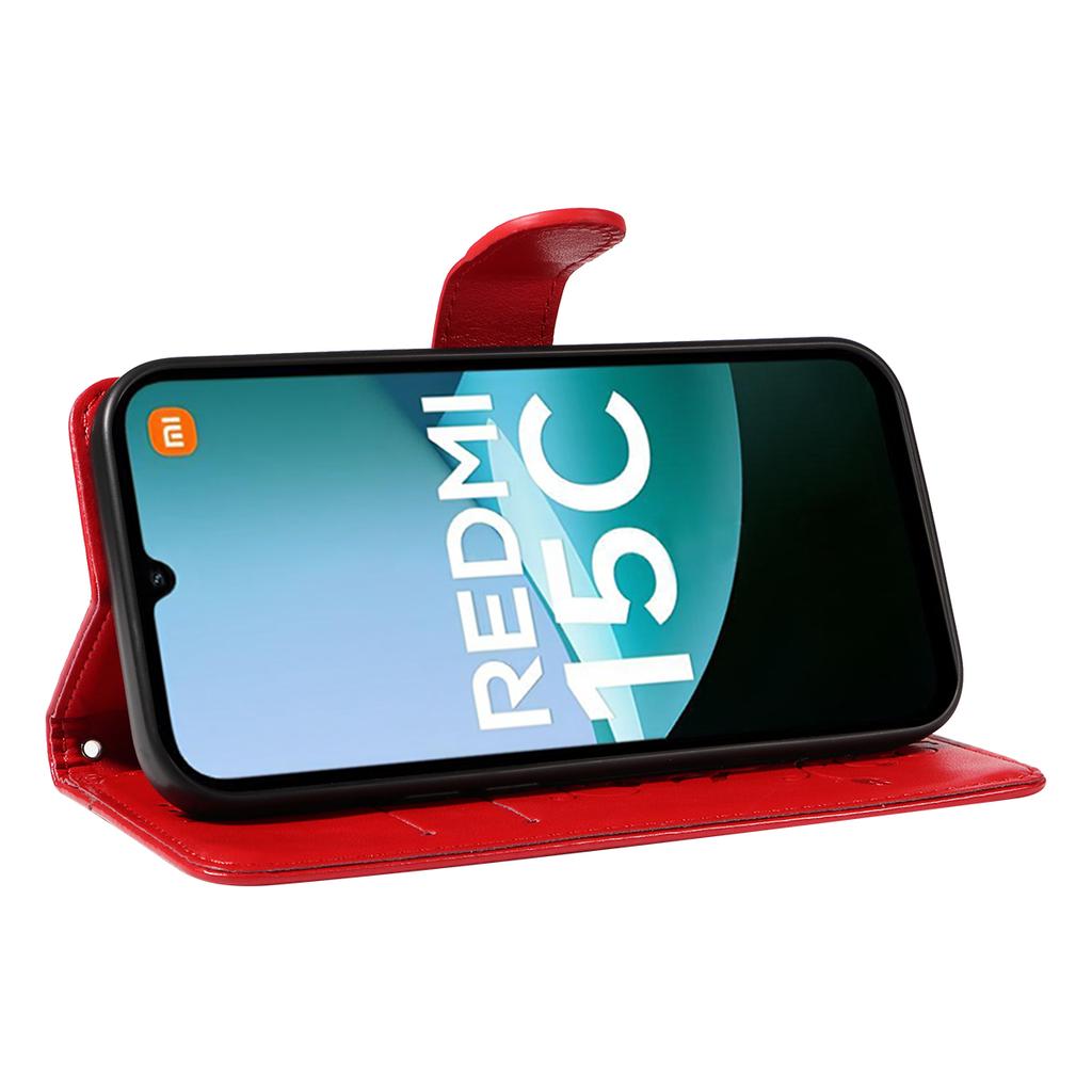 Pro Xiaomi Redmi 15C 5G (EU) (173 mm)/15C 4G (EU) (173 mm) Pouzdra z PU kůže s květinovým vzorem, peněženka, stojánek, kryt na telefon s poutkem
