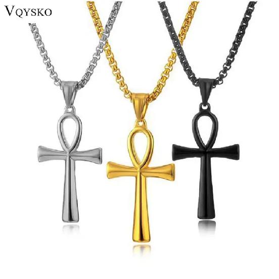 VQYSKO Cross Of Eternal Life Egyptian Ankh Necklace Vampire Stainless Steel Goth Jewelry Loose Charm Findings